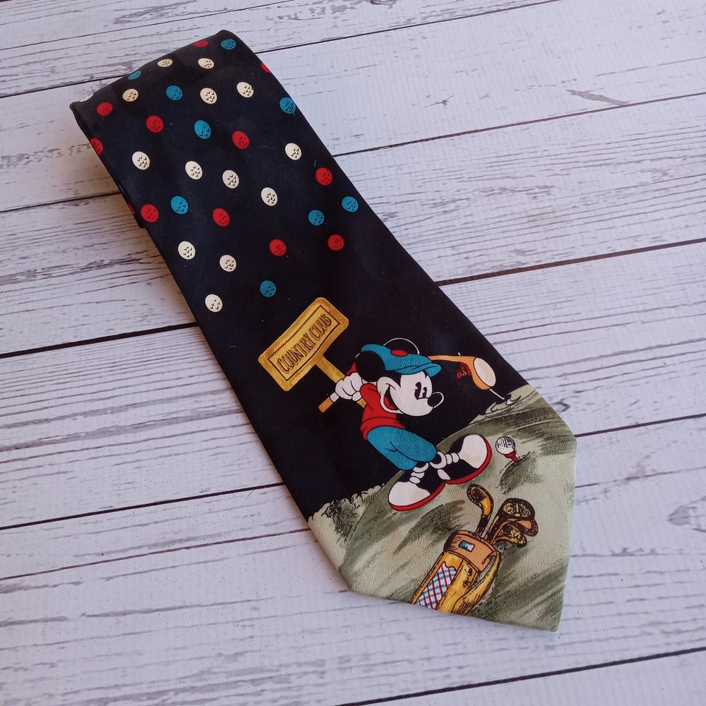 Vintage Mickey Mouse Golf Country Club 100% Silk Necktie Disney Collectable Rare